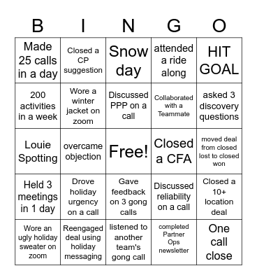 Holiday Bingo Card