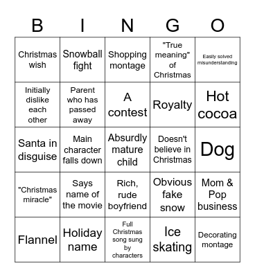 Christmas Movie Bingo Card