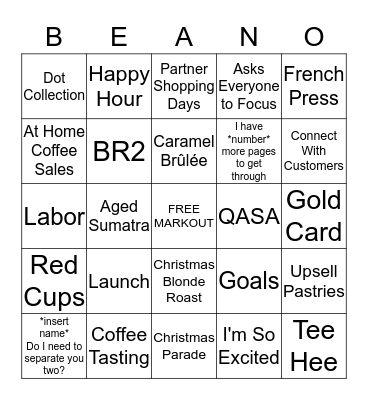 Starbucks Holiday Bingo Card