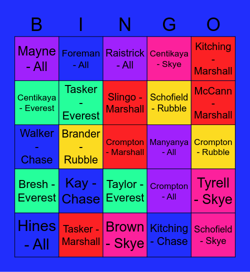 Mark - Boys Bingo Card