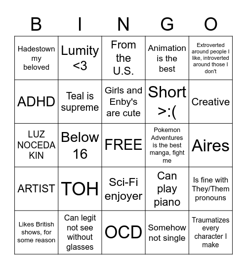 Toad Bingo Card