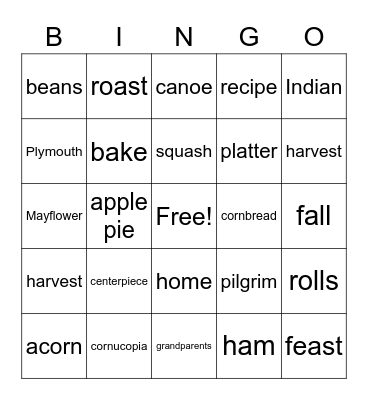 Thanskgiving Bingo Card