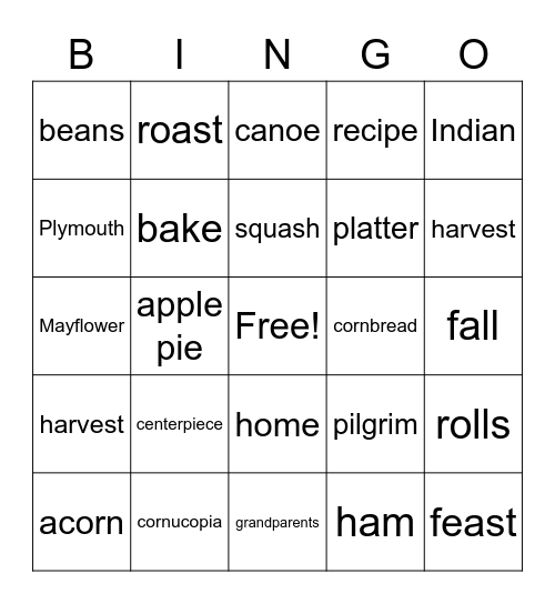 Thanskgiving Bingo Card