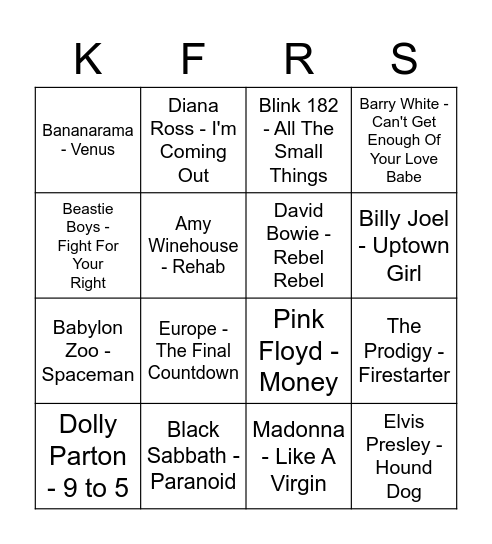 Music Bingo Card