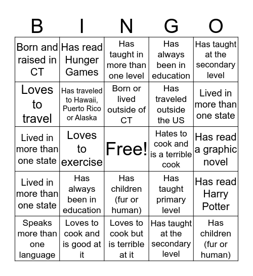 Get to Know You Bingo Card