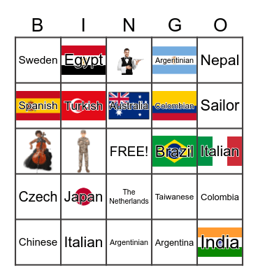 COUNTRIES AND NATIONALITIES Bingo Card