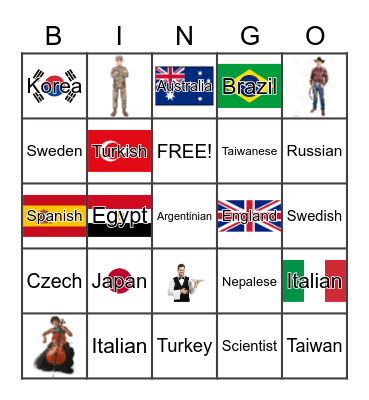 COUNTRIES AND NATIONALITIES Bingo Card