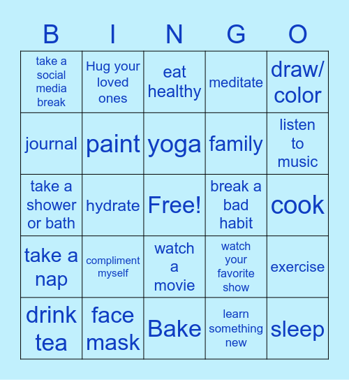 Self-Care Bingo Card