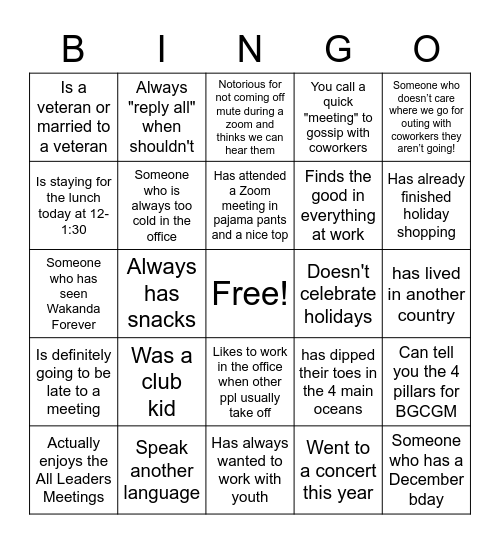 All Leaders Bingo Card