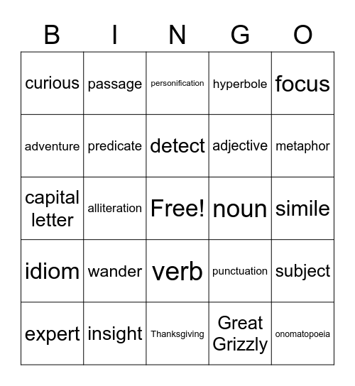 ELD Review Bingo Card