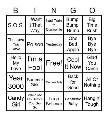 Round 1: Boy Bands Bingo Card