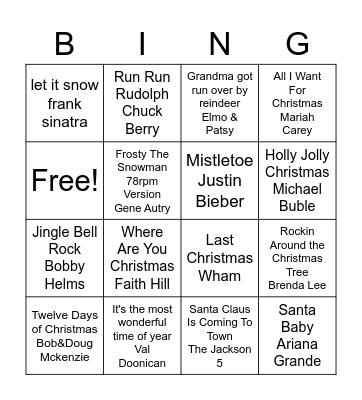 ROADS CHRISTMAS MUSIC BINGO Card