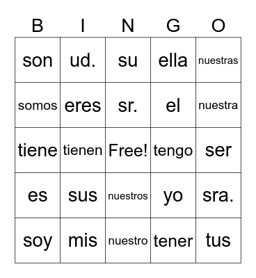 Verbs and Possesion Bingo Card