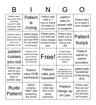 Call Center Bingo Card