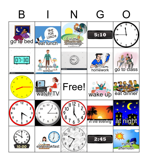 Time and activities Bingo Card