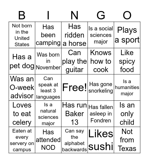 Untitled Bingo Card