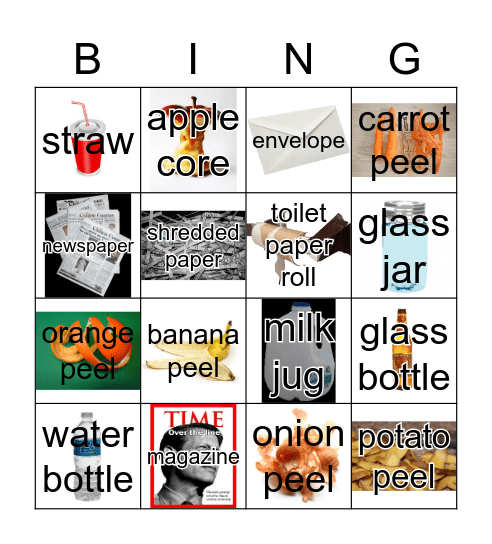 Recycling, Garbage, and Compost Vocabulary Bingo Card