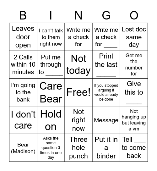 Tour Bingo Card