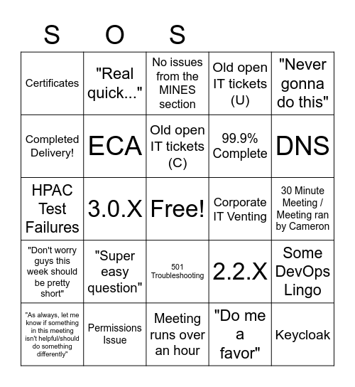SoS Bingo Card