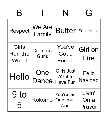 Match the song Bingo Card