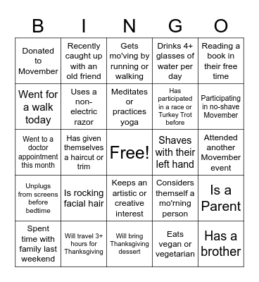 MOVEMBER Bingo Card