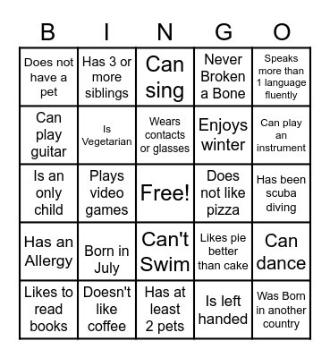 Get to know Bingo Card
