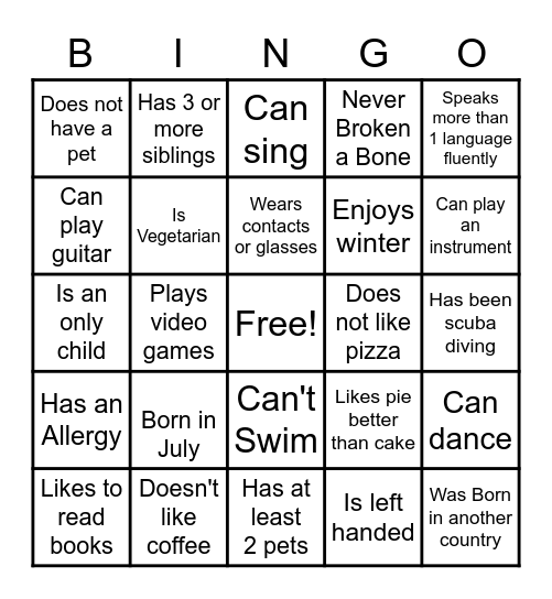 Get to know Bingo Card