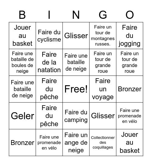 French 3 Bingo 1 Bingo Card