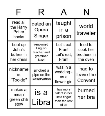 FRAN-O BINGO Card
