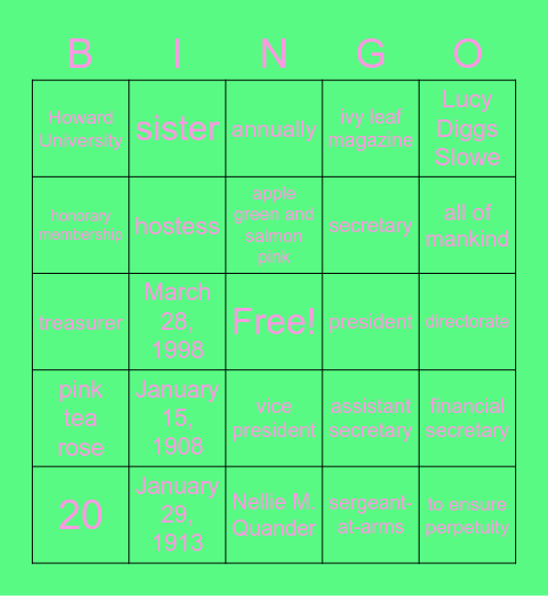 Rho Tau Bingo Card