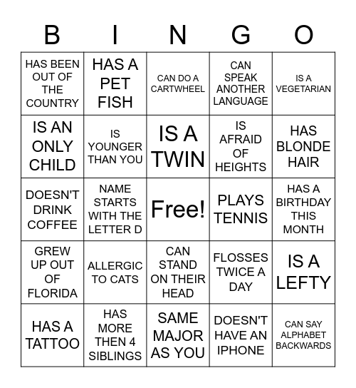 HUMAN SCAVENGER HUNT Bingo Card