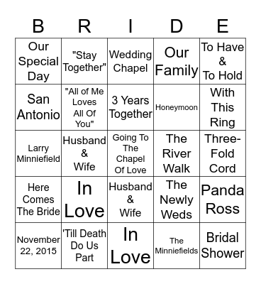 Panda & Larry Minniefield Bingo Card