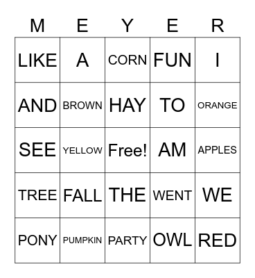 FALL BINGO Card