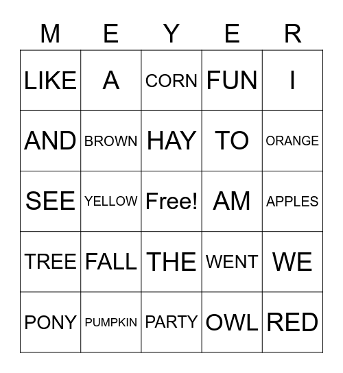 FALL BINGO Card