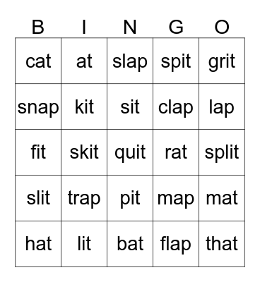 Word Family Bingo Card
