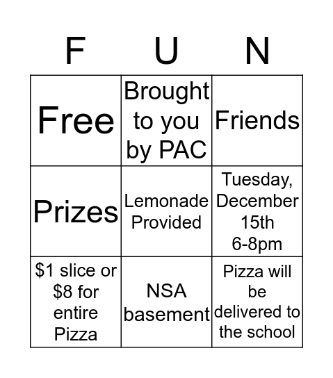 NSA Pizza and Bingo Card