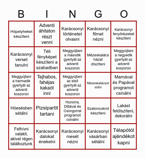Adventi Családi Bingó Bingo Card