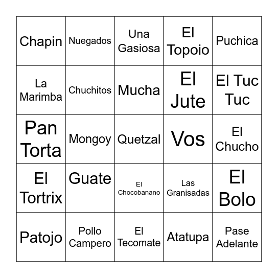 GUATEMALA Bingo Card