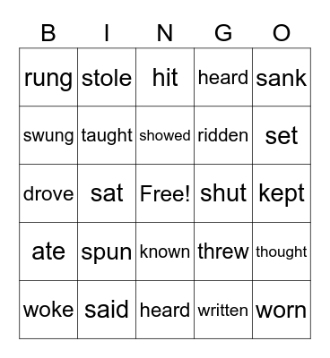 Irregular Verbs Bingo Card