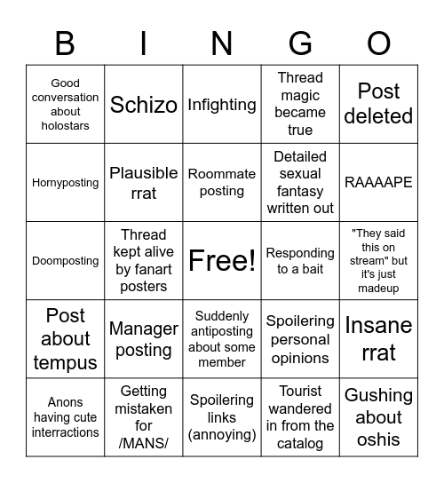 /stars/ thread Bingo Card
