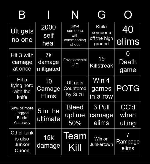 Junkerqueen BINGO CARD Bingo Card