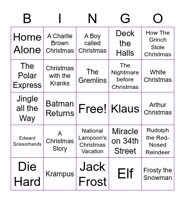 Christmas Movie Bingo Card