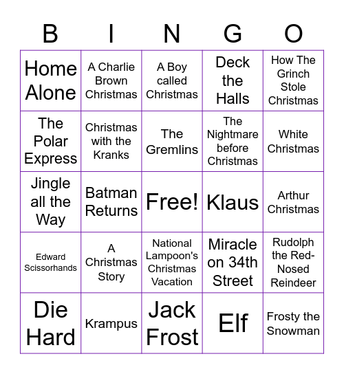 Christmas Movie Bingo Card