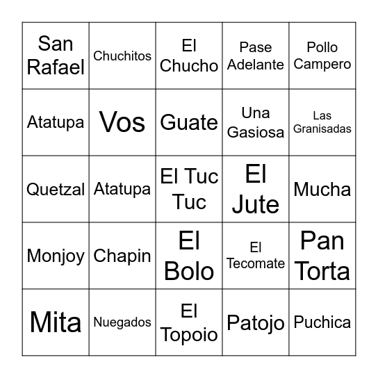 GUATEMALA Bingo Card