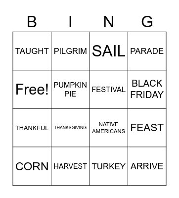 THANKSGIVING BINGO Card