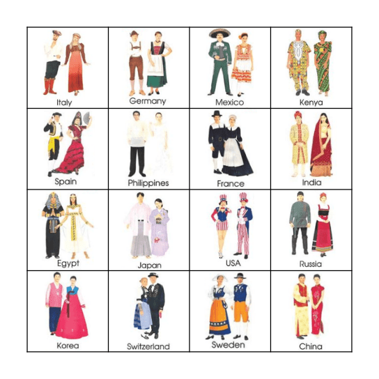 Traditional Costumes Bingo Card