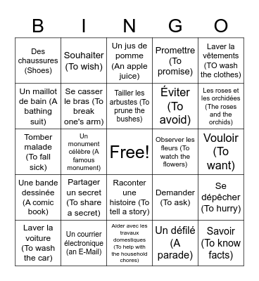 French Bingo Board 2 Bingo Card