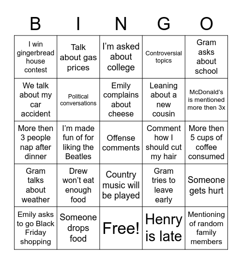 Thanksgiving Bingo Card