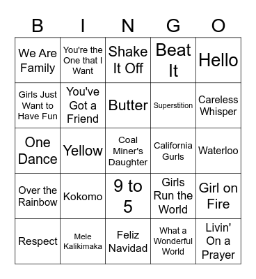 Match the artist to the song (copy) Bingo Card