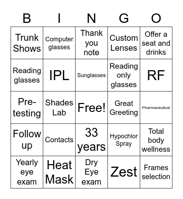 Shades 2022 Bingo Card